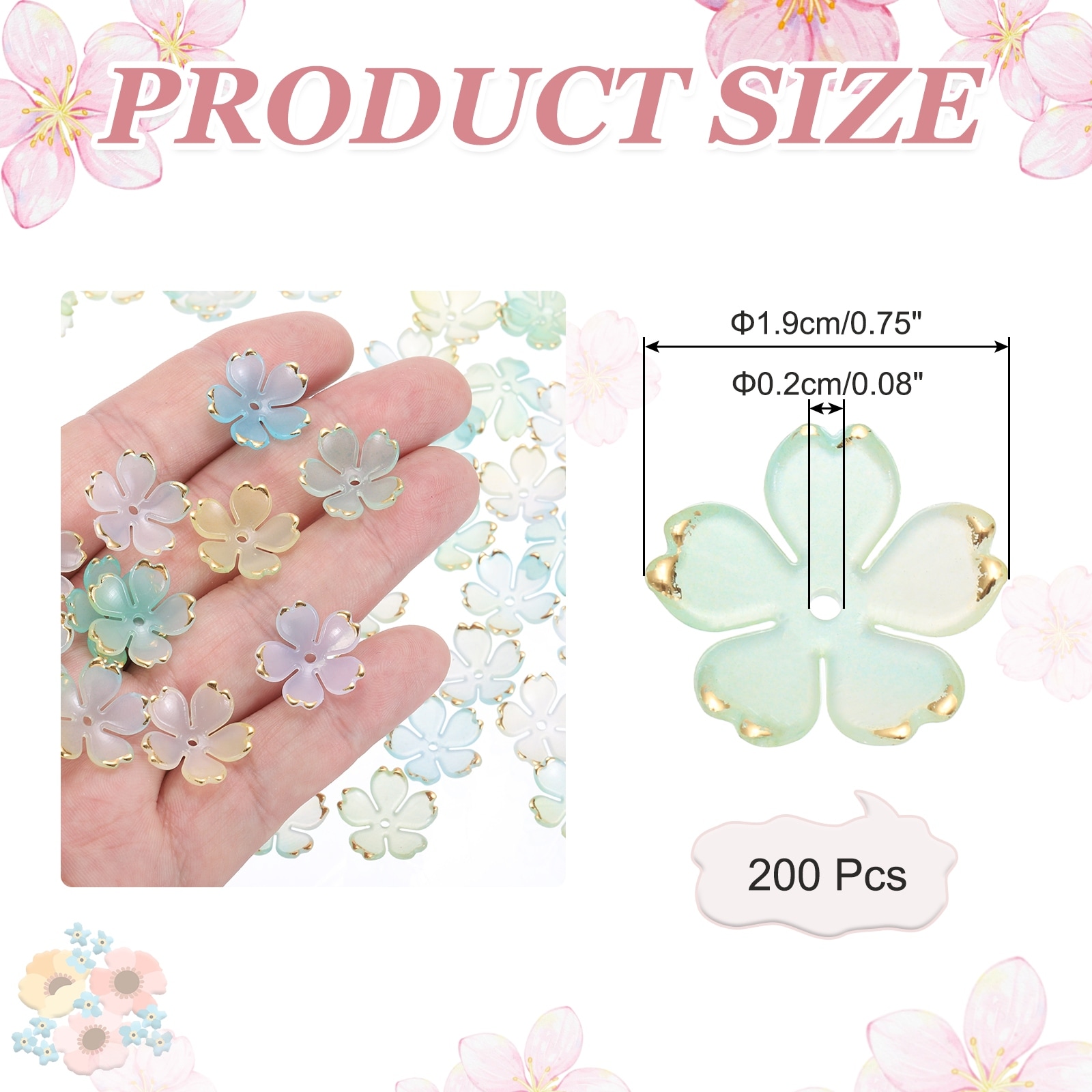 Acrylic Flower Beads, Spacer Bead Floral Charm - 19mm