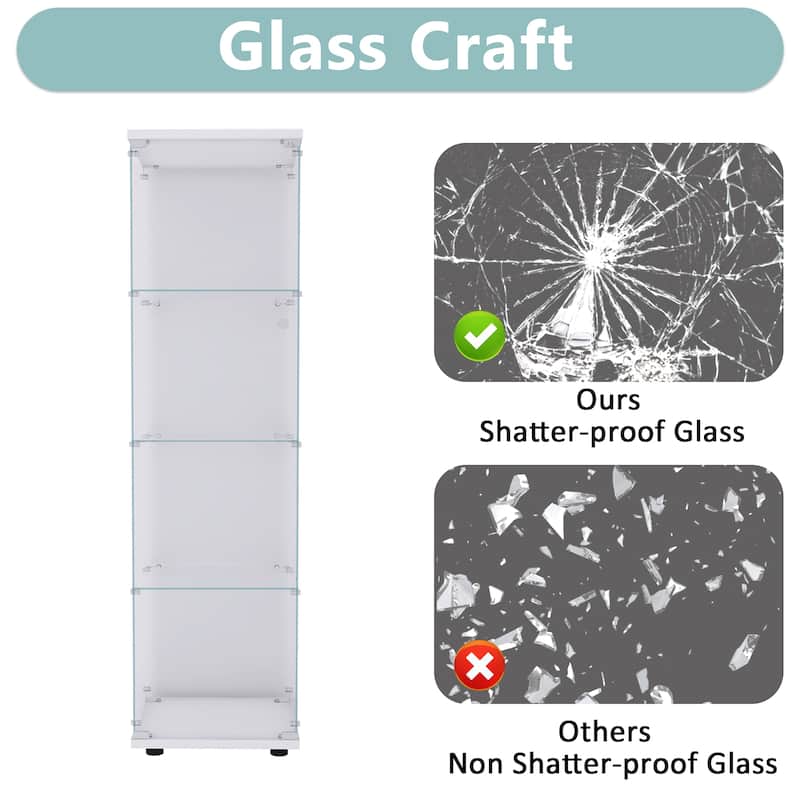 Glass Display Cabinet with Doors & Locks, Acrylic Shelves, Floor Standing Storage Showcase for Home or Office