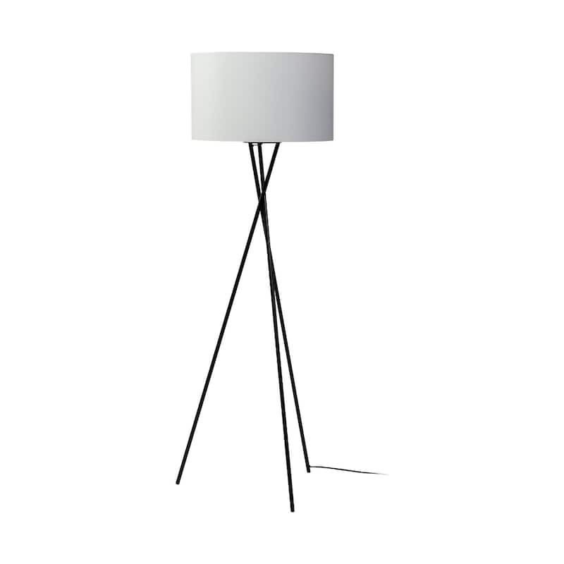 Black Tripod Floor Lamp with White Fabric Drum Shade for Living Room - 22” x 22” x 65.50” - Black