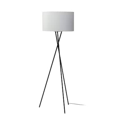 Black Tripod Floor Lamp with White Fabric Drum Shade for Living Room - 22” x 22” x 65.50”