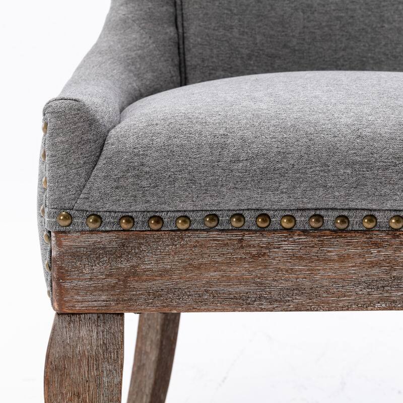 A&A Furniture, Ultra Side Dining Chair with Nailhead Trim, Thickened Fabric Chairs with Solid Wood Legs, Set of 2