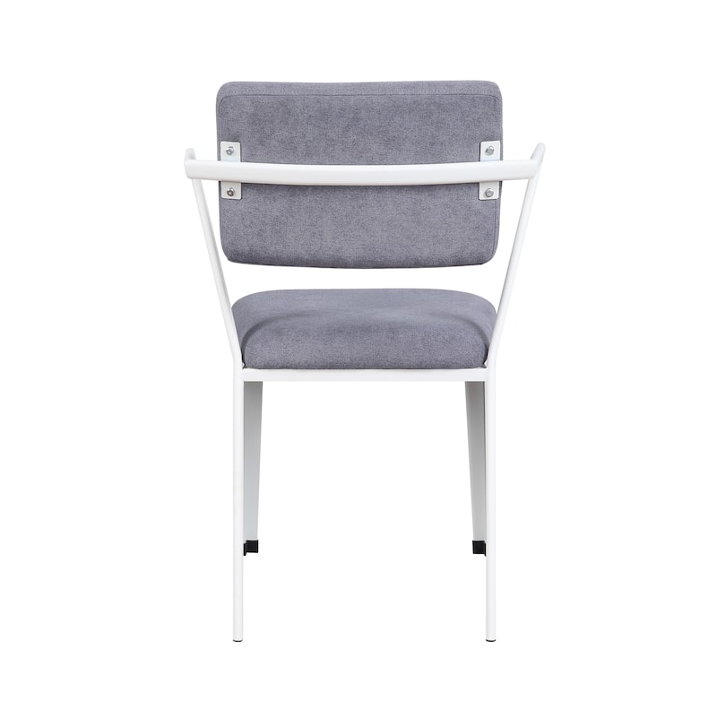 Metal Chair with Fabric Upholstery and Straight Legs, Gray and White