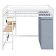 preview thumbnail 4 of 16, Full Size Loft Metal Bed with Desk, Shelves, Power Outlet, LED Light and Wardrobe, White