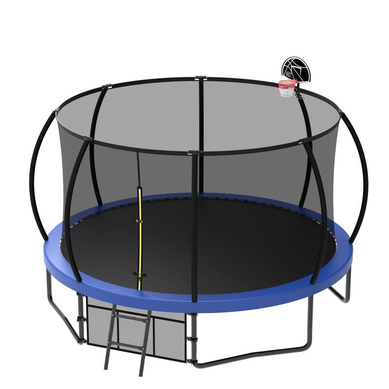 Kids Recreational Trampoline - Safety Enclosure Net, Ladder, Outdoor Use - Blue - 144.09