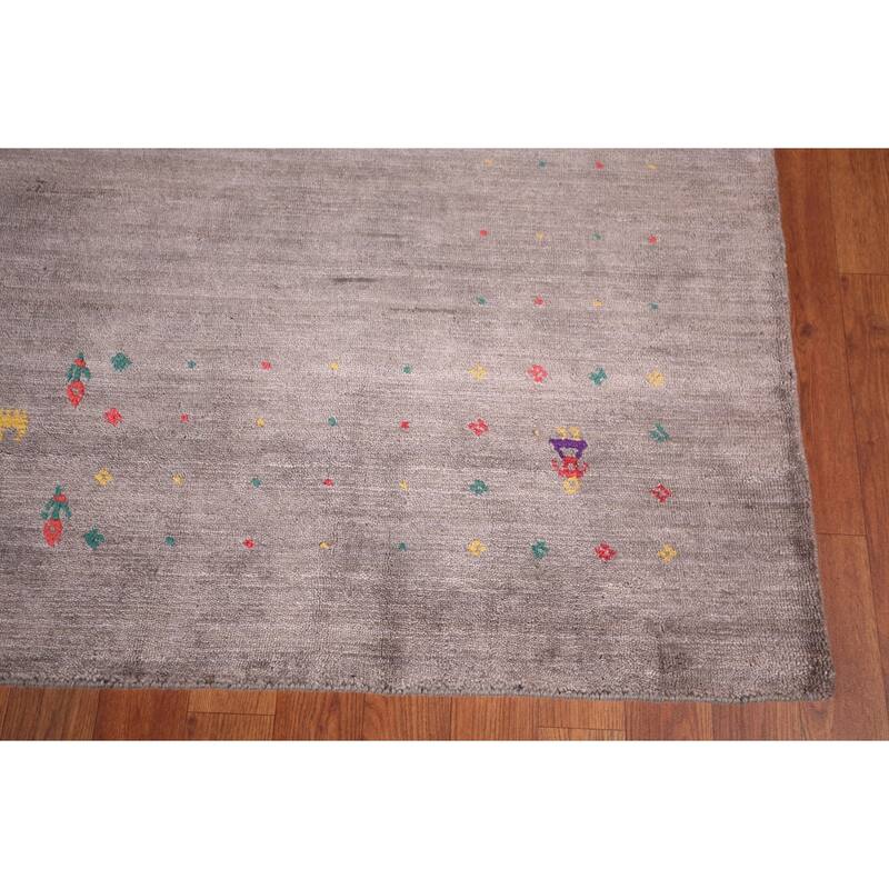 Gray & Brown Striped Gabbeh Oriental Area Rug Hand-Knotted Wool Carpet - 8'1"x 9'8"