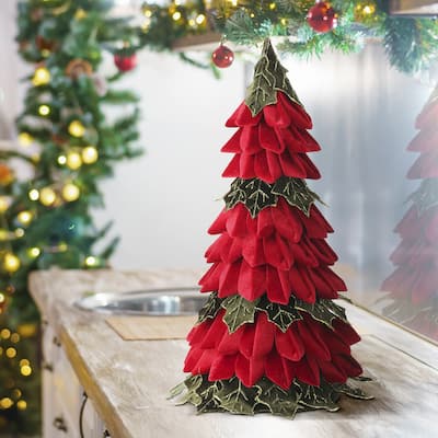 20" Velvet Holly Leaf Cone Tree