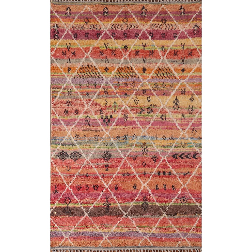 Colorful Trellis Moroccan Oriental Area Rug Hand-Knotted Wool Carpet - 5'4" x 8'11"
