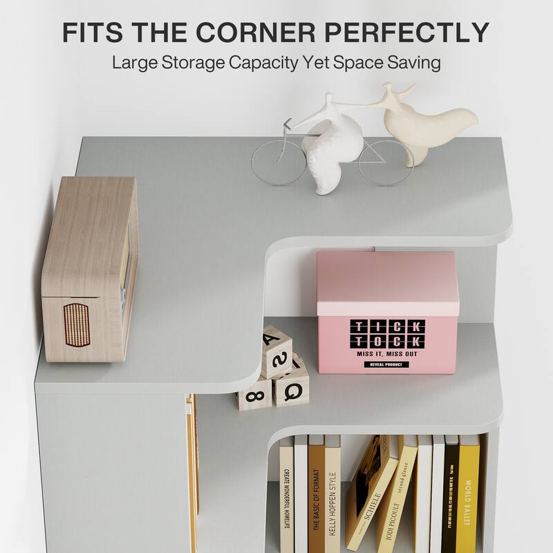 6-Tier Corner Book Shelf, 64.9"Tall Freestanding Wood Industrial Bookcase Bookshelf