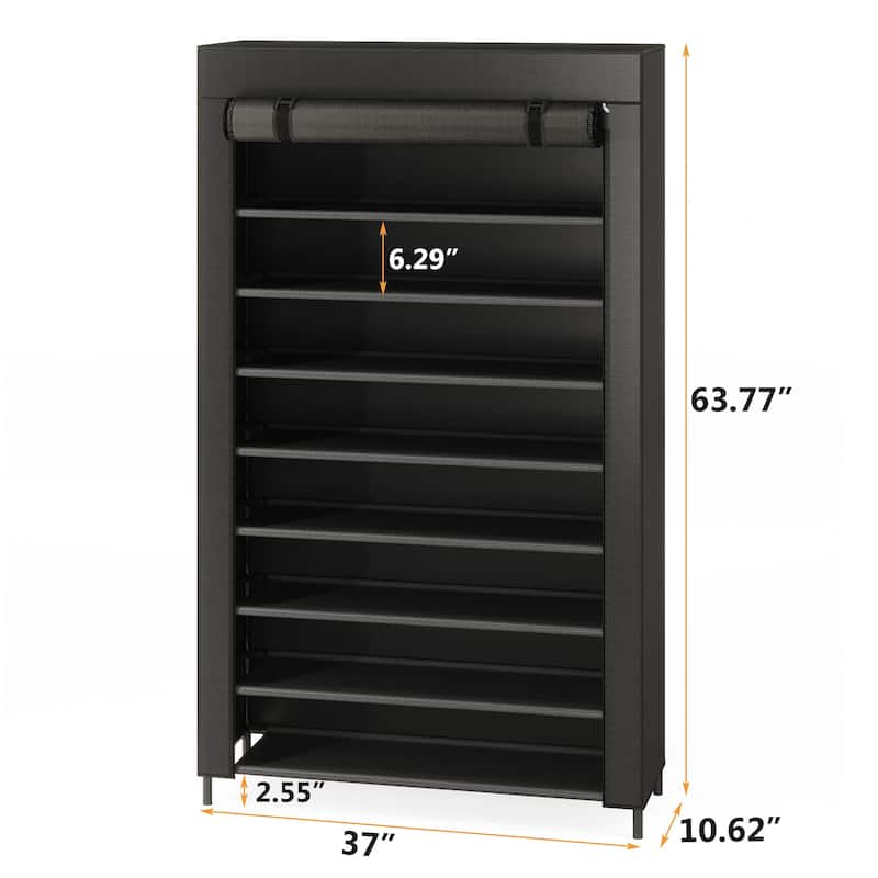 9-Tier Tall Shoe Shelf Stand Rack Organizer with Non-woven Fabric Cover - 10-tier