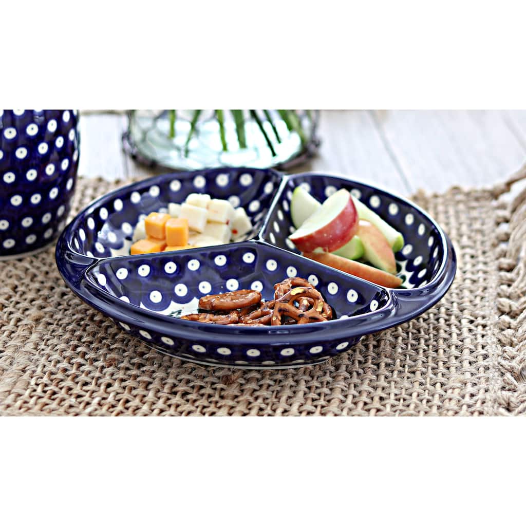 Blue Rose Polish Pottery 484 Ceramika Artystyczna Three Part Divided Dish