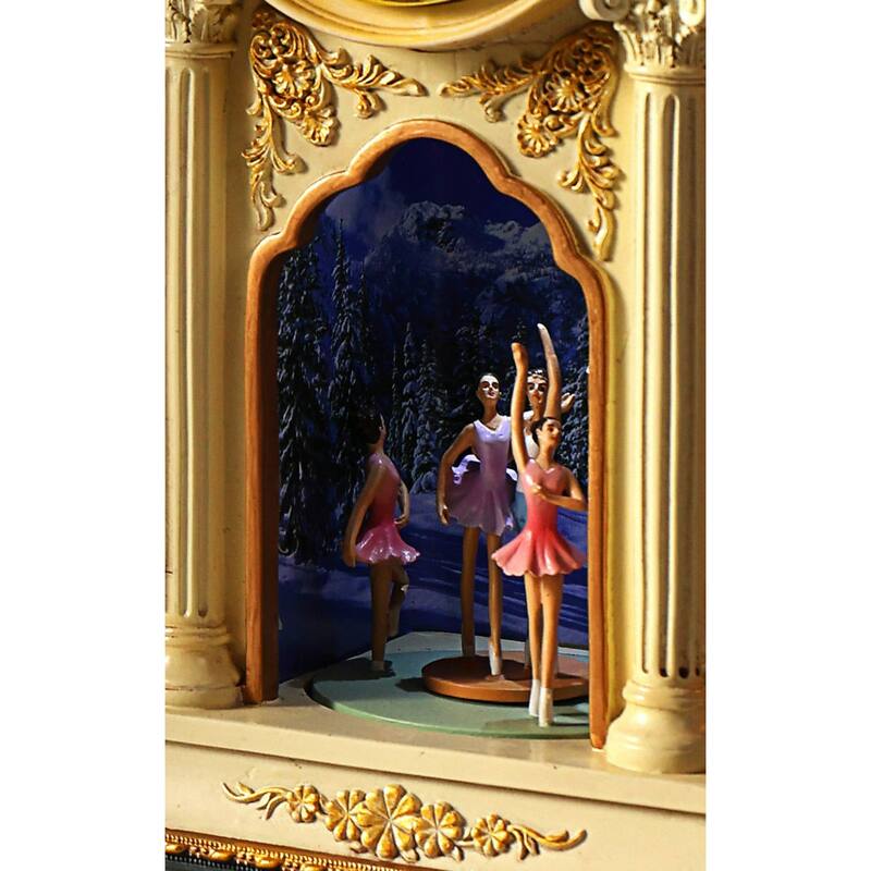 Ballerina Musical Clock Christmas Tabletop Decoration 15.5" Gold Green