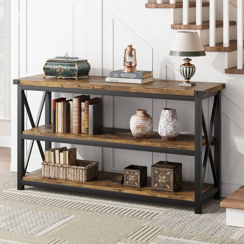 47.2" 3 Tier Narrow Entryway Table, Console Table with Metal Frame