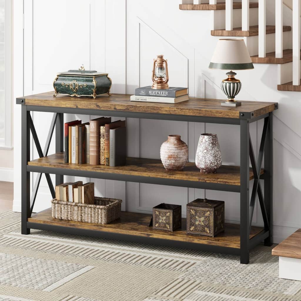 47.2" 3 Tier Narrow Entryway Table, Console Table with Metal Frame