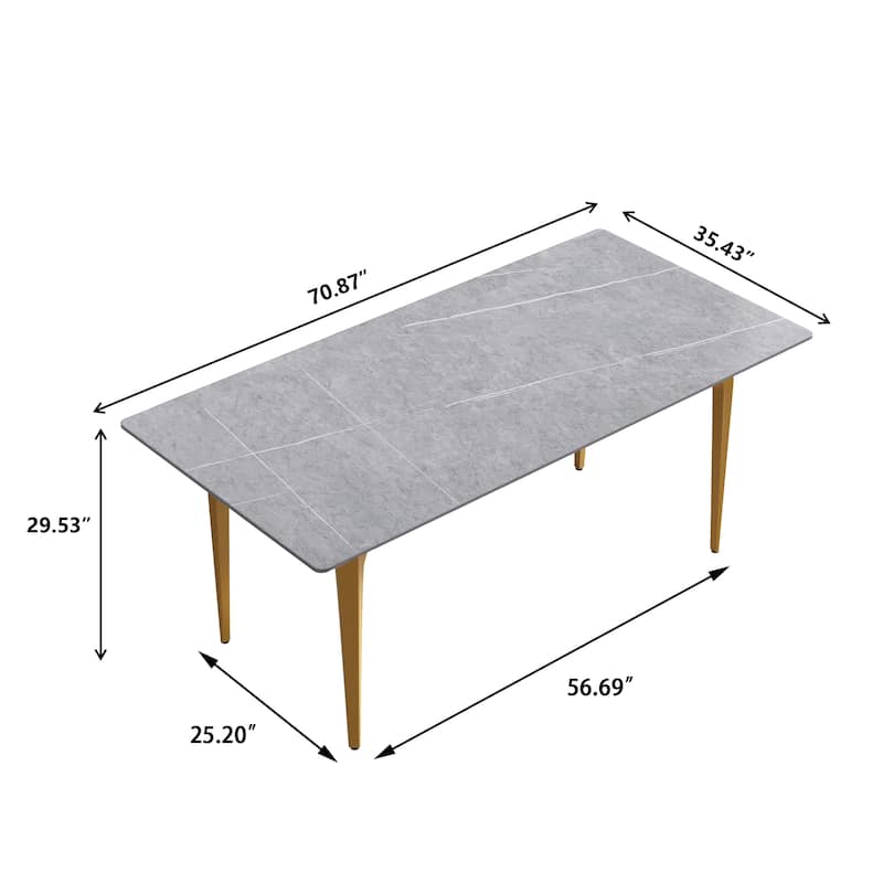 71" Modern Simply Marble Dining Table, Rectangular Sintered Stone Top and Carbon Steel legs