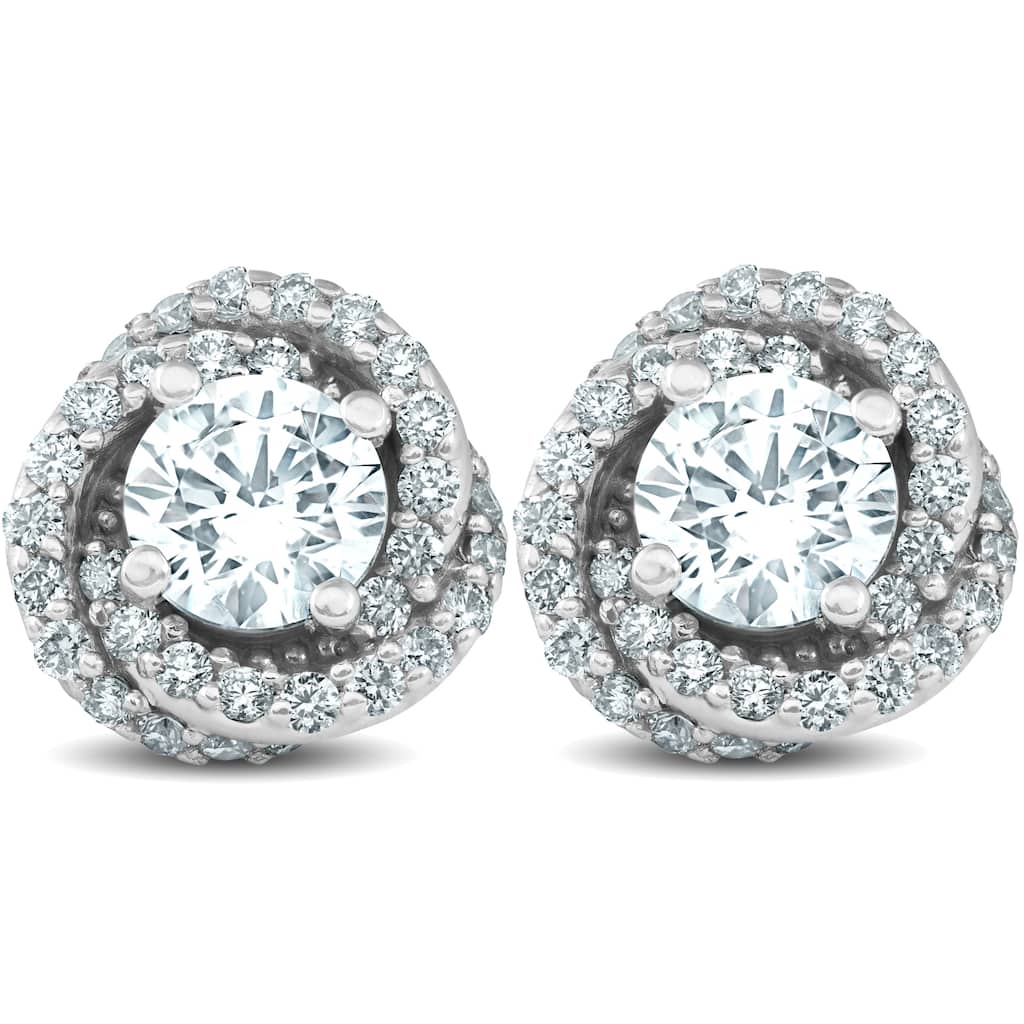 Bliss Diamond 1 3/4 Ct Halo Diamond Studs Sprial 10.9mm Womens Earrings White Gold