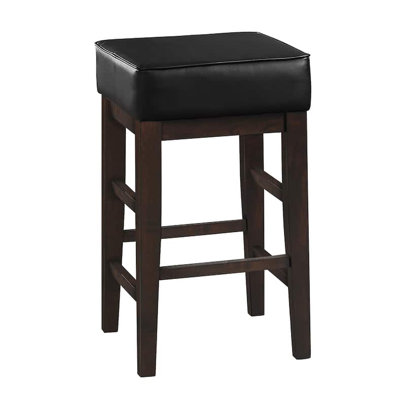 Vin 26 Inch Counter Height Stool, Black Faux Leather Seat, Dark Brown Wood