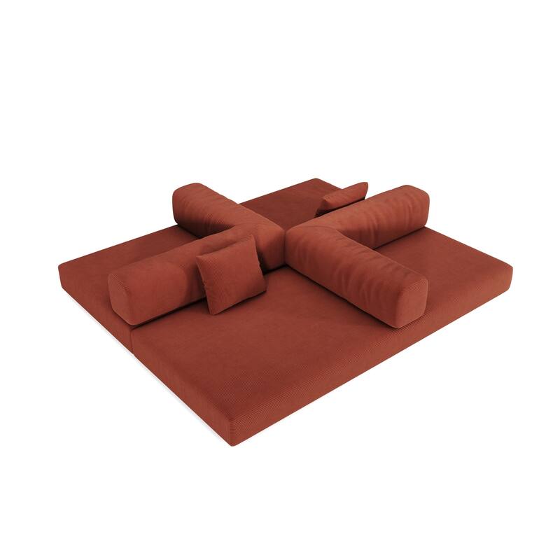 Modular Convertible Sleeper Sofa Bed, Corduroy Fabric Compression Sofa, Floor-Standing Sofa Bed with Armrests & Backrest