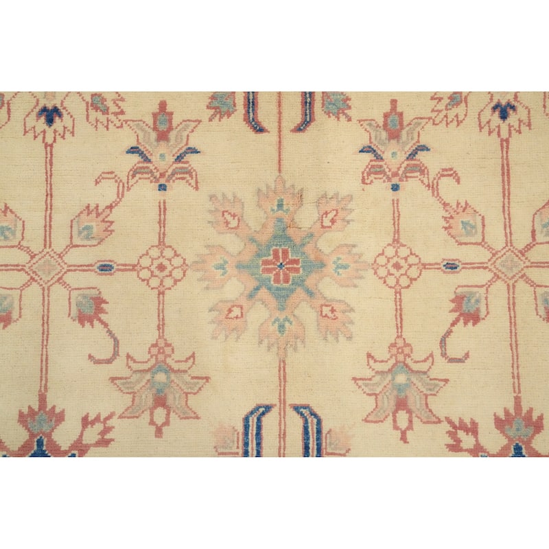 Hand Knotted Oriental 100% Wool Carpet Traditional Geometric Beige & Ivories Kazak Area Rug - 9' 11'' X 8' 2''