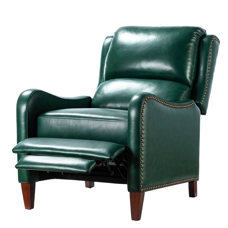 Brigida Cigar Genuine Leather Pushback Recliner with Nailhead Trim by HULALA HOME