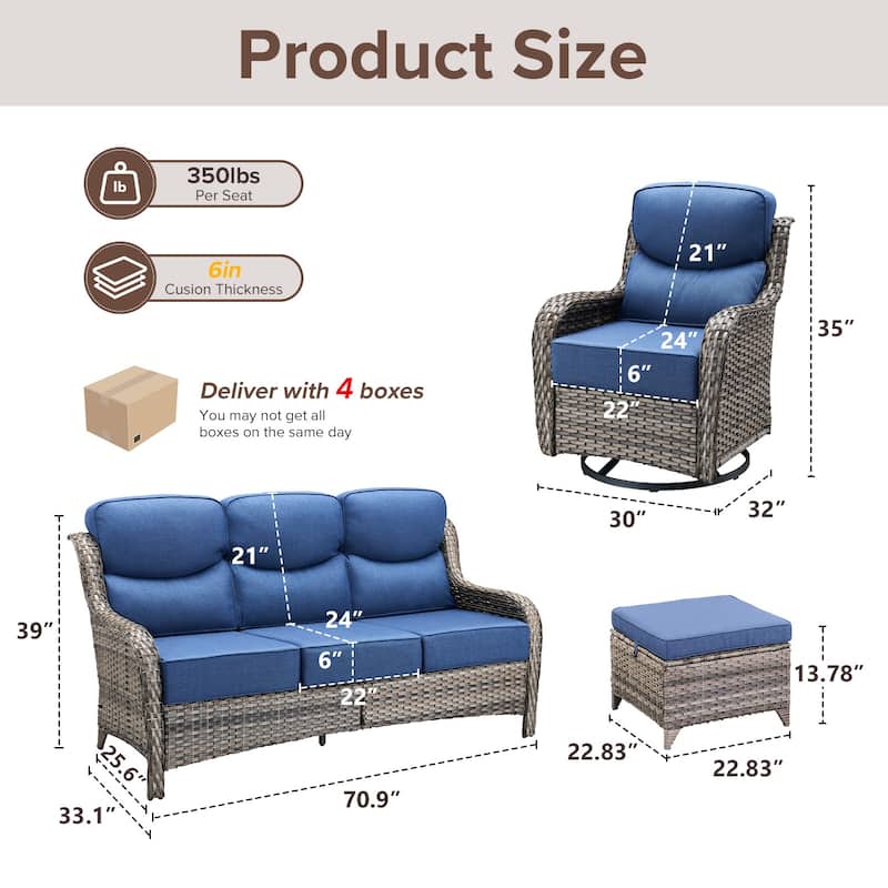 Gymojoy 7-Piece Patio Furniture Set with Swivel Glider Chairs, 6-Inch Ultra-Plush Cushions & Water-Resistant Olefin Fabric