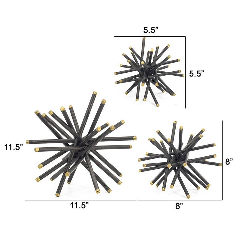 11, 8, 6 Inch Table Top Decorative Abstract Statuettes Set of 3, Black Gold