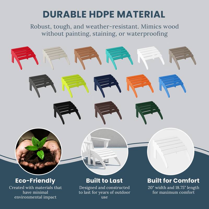 Polytrends Laguna Hdpe All Weather Outdoor Patio Foldable Ottoman