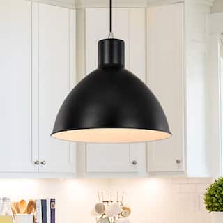 1-Light Matte Black and Brushed Nickel Pendant With Bowl Metal Shade