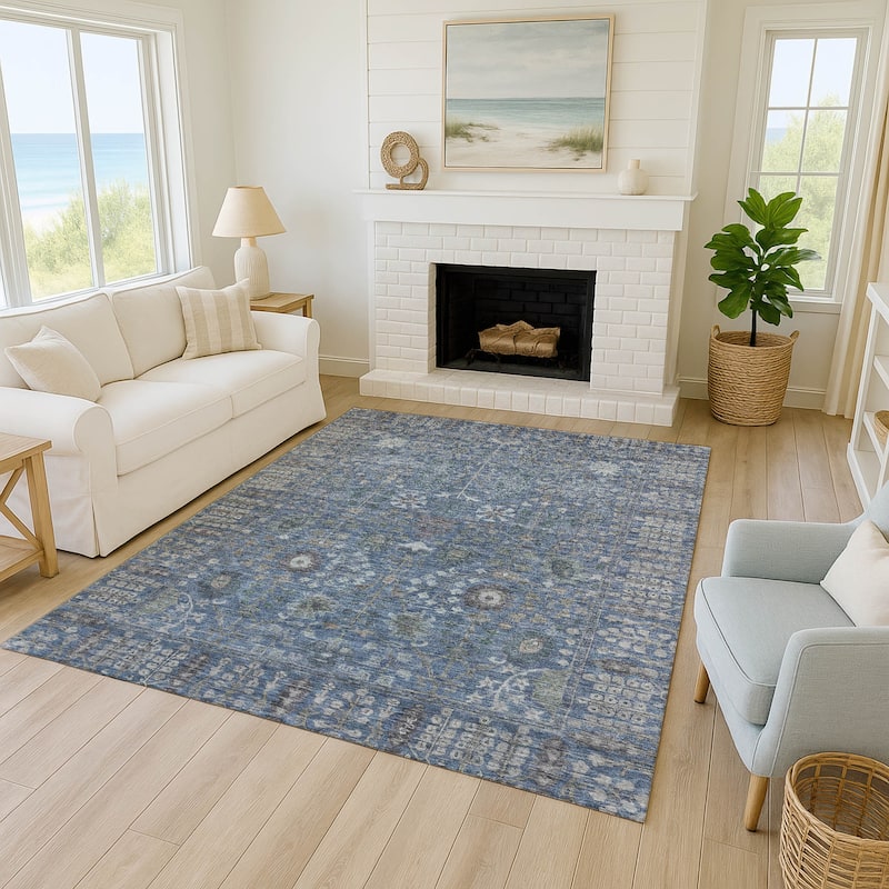 Machine Washable Indoor/ Outdoor Traditional Classic Chantille Rug