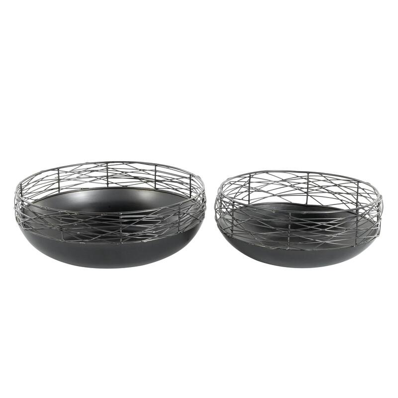 Metal Abstract Intertwined Wire Decorative Bowl with Solid Matte Base - Set of 2 Black - Roche River Decor