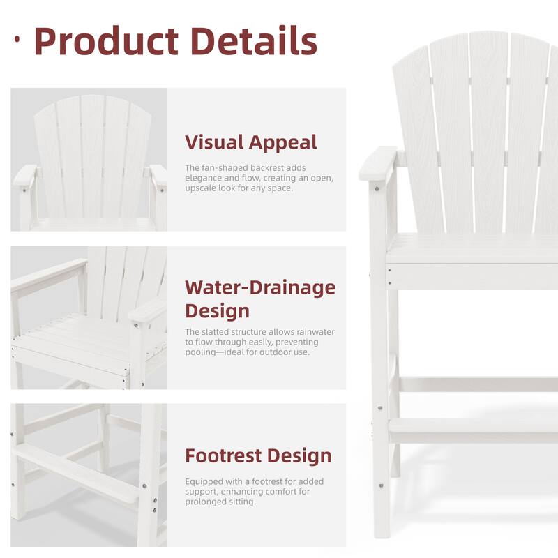 3-Piece HDPE Outdoor Patio Bar Table and Chiar Set, 2 Bar Stools & A Bar Table