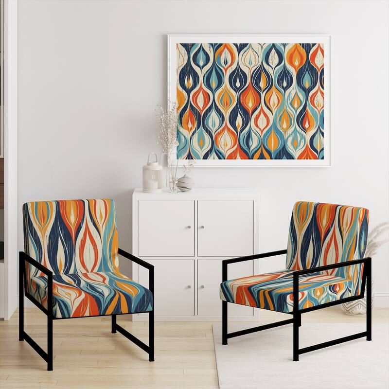 Designart "Orange and Blue Botanical Symphony III" Upholstered Abstract Accent Chair and Modern & Contemporary Arm Chair