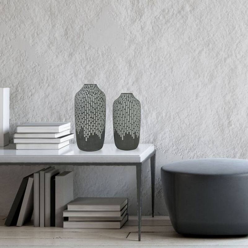 Set of 2 Oblong Shaped Gray Vases
