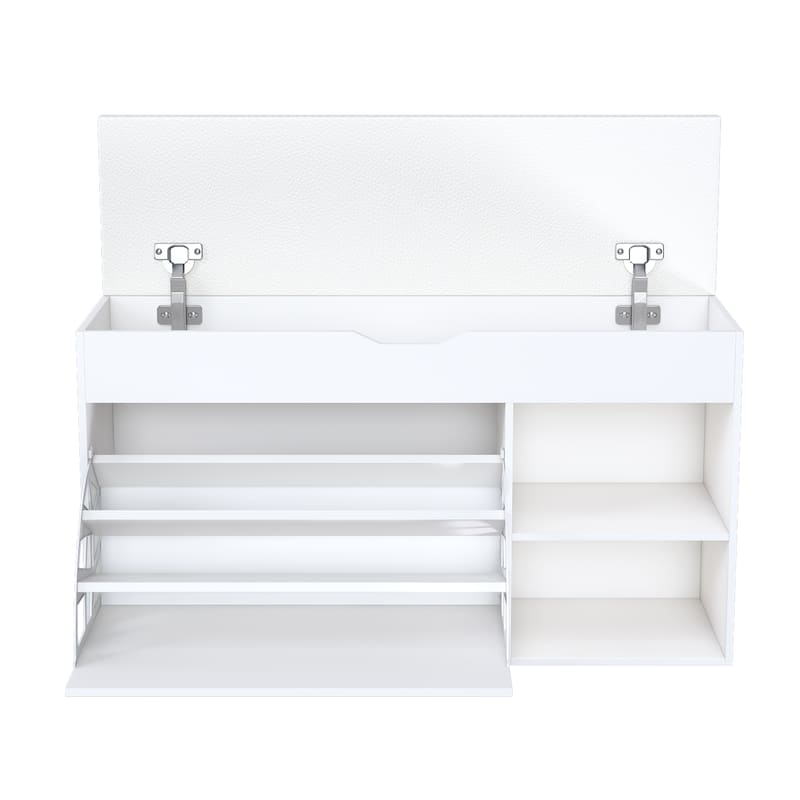 Anmytek White Entryway Storage Bench Flip Top Seat with Shoe Rack Mudroom Organizer Modern