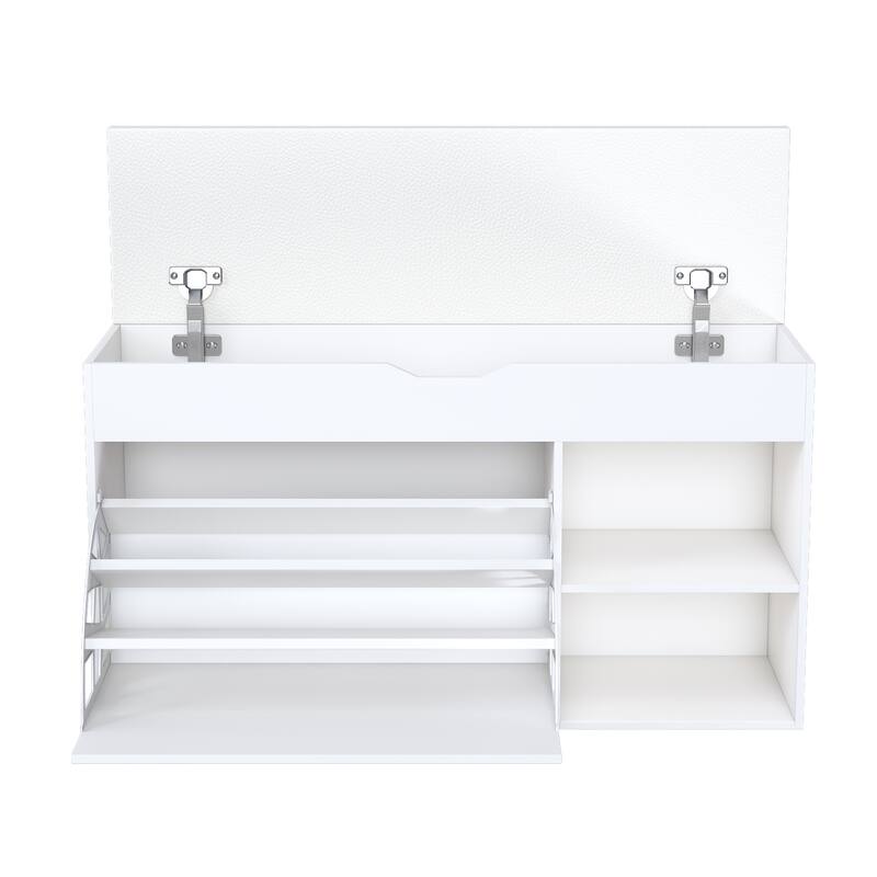 Entryway Bench with Shoe Storage,Adjustable 3-Tier Flip-Up Drawers & Hidden Cabinet,Space-Saving Shoe Organizer,Triple Storage