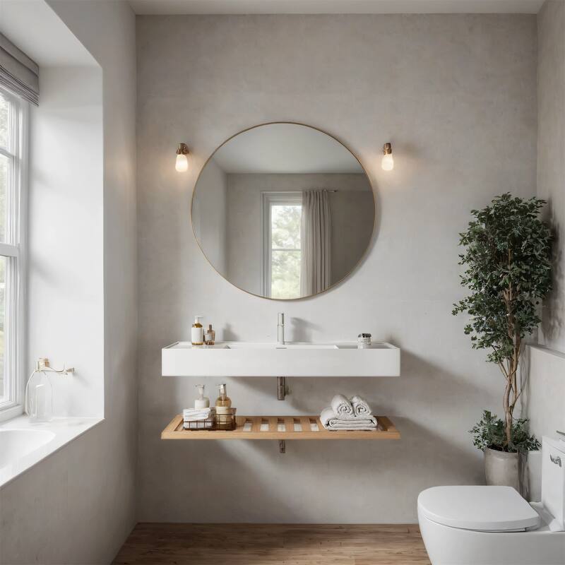 LED Bathroom Wall-Mounted Floating Vanity with Vessel Sink (No Faucet) - 47.24"W