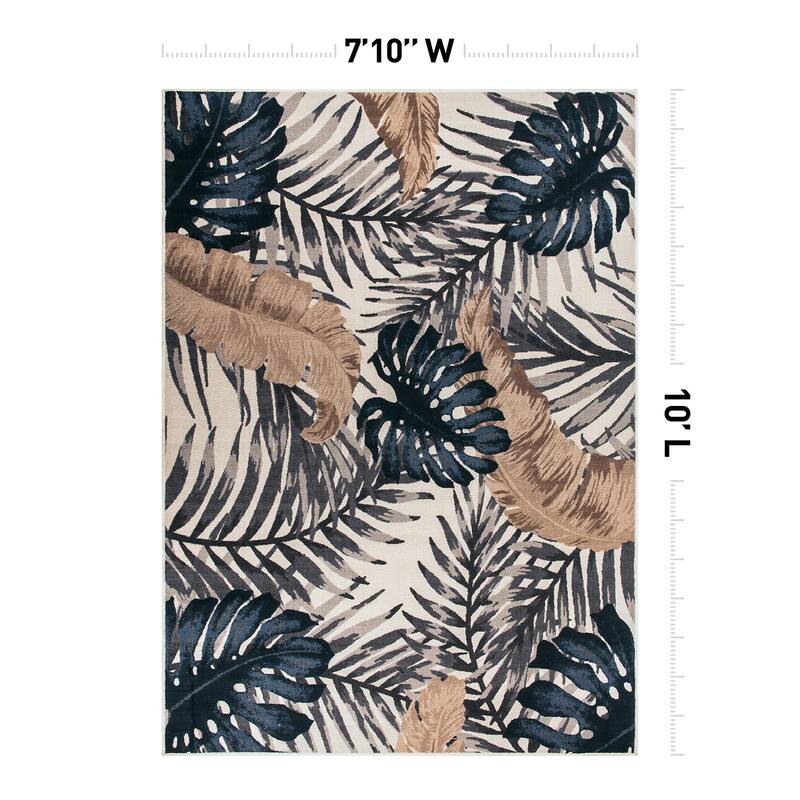 Contemporary Tropical Floral Leaves Non Slip Area Rug