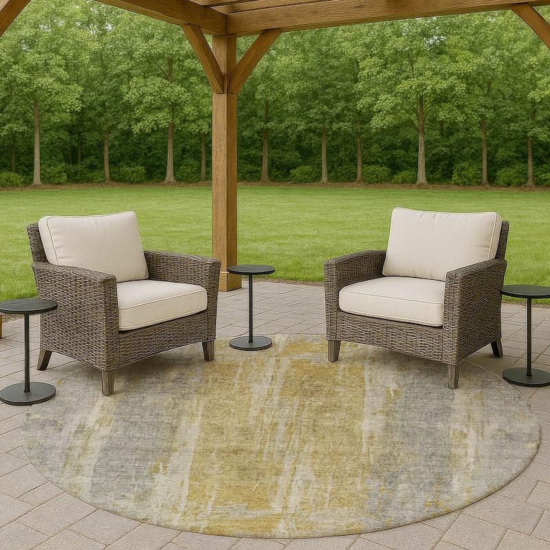 Machine Washable Indoor/ Outdoor Vintage Ombre Chantille Rug - Pewter - 8' x 8'