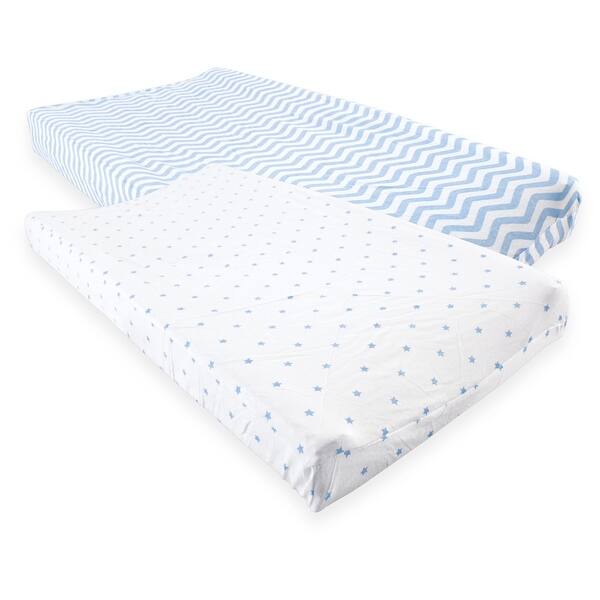 slide 1 of 1, Luvable Friends Baby Boy Fitted Changing Pad Cover, Blue Chevron Stars, One Size - Blue Chevron Stars Cotton - Blue Chevron Stars