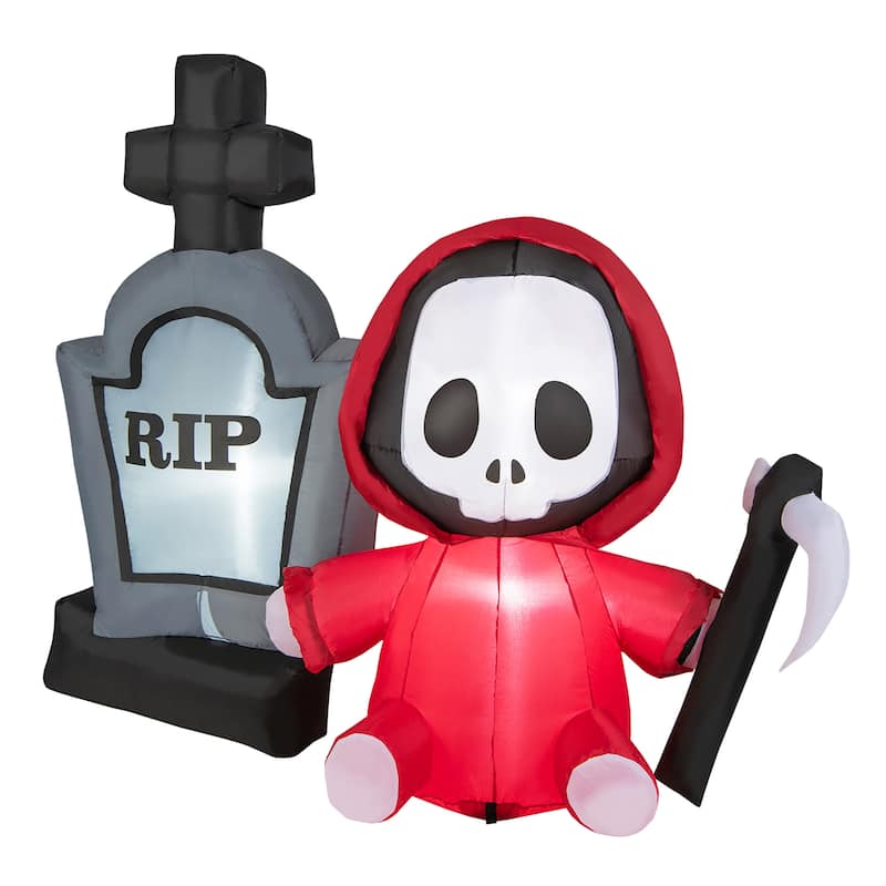 Gymax 5FT Halloween Inflatable Tombstone & Reaper Combo w/ LED &