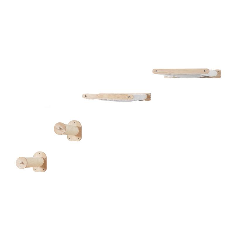 Wall Mounted Cat Shelves, Cat Wall Shelves and Perches with Jumping Boards, Hammock, Sofa, Cat Tree & Cat Grip - 4 set - natural oak wood