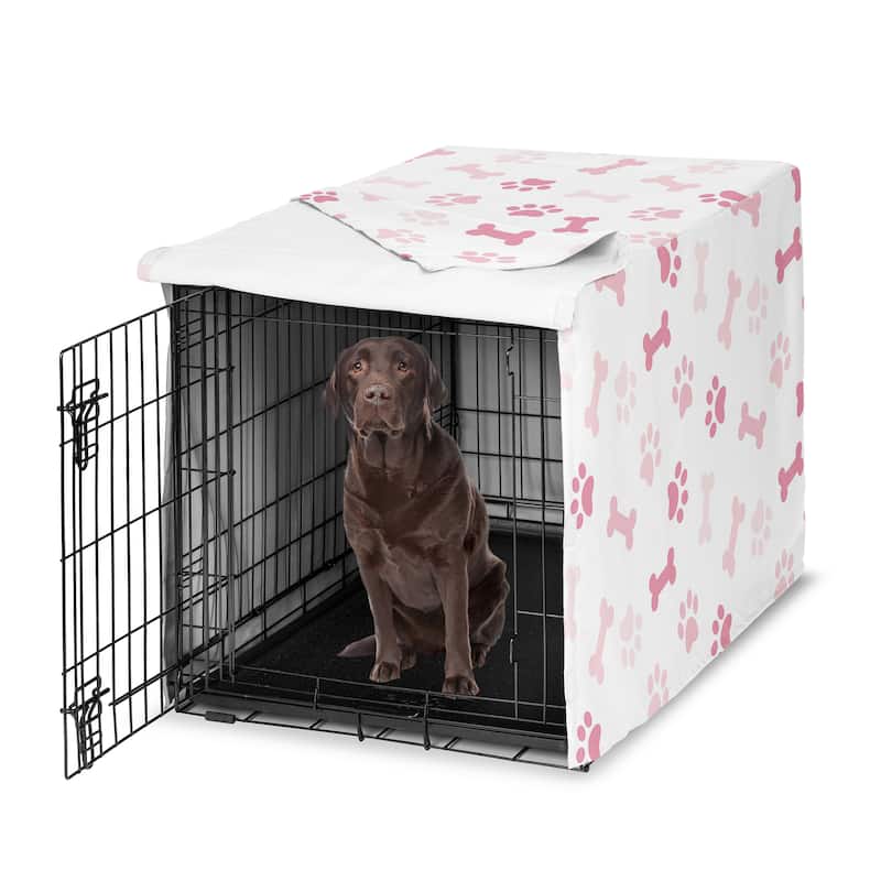 Sweet Jojo Designs Bone Paw Print Girl Dog Crate Kennel Cover 42in. - Light and Bright Blush Pink Modern Off White Puppy