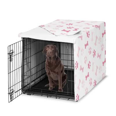 Sweet Jojo Designs Bone Paw Print Girl Dog Crate Kennel Cover 42in. - Light and Bright Blush Pink Modern Off White Puppy