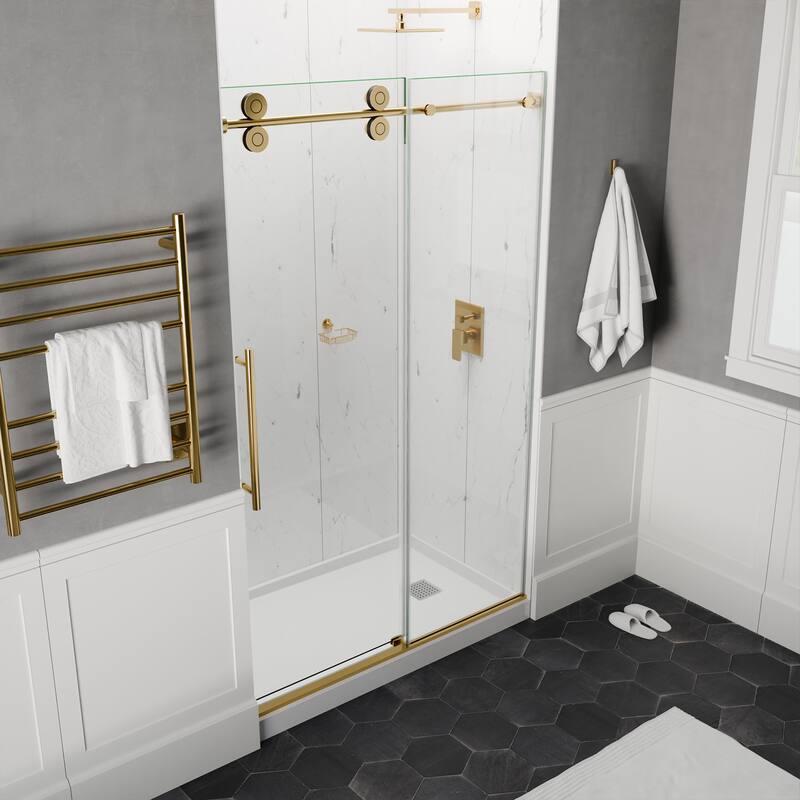 ANZZI Series 56 to 60 in. x 76 in. Frameless Shower Door with Sliding with Tsunami Guard Tempered Clear Glass