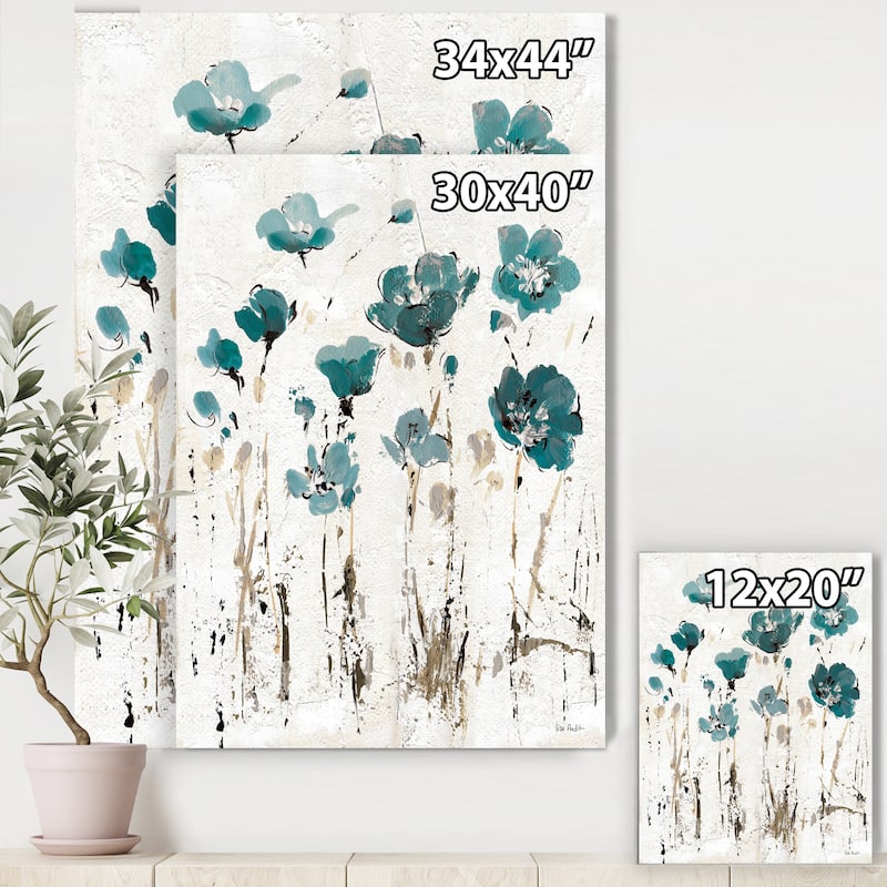 Designart "Fields of Turquoise Watercolor Flower I" Traditional Premium Canvas Wall Art - Grey