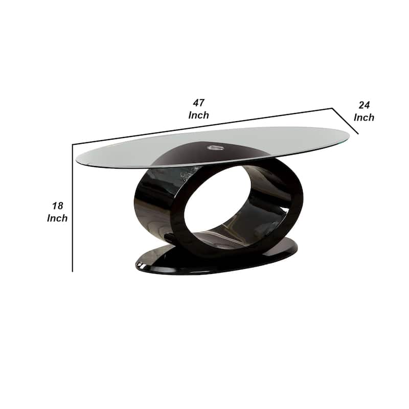 Contemporary Tempered Glass Top Coffee Table with O Shape Base, Black