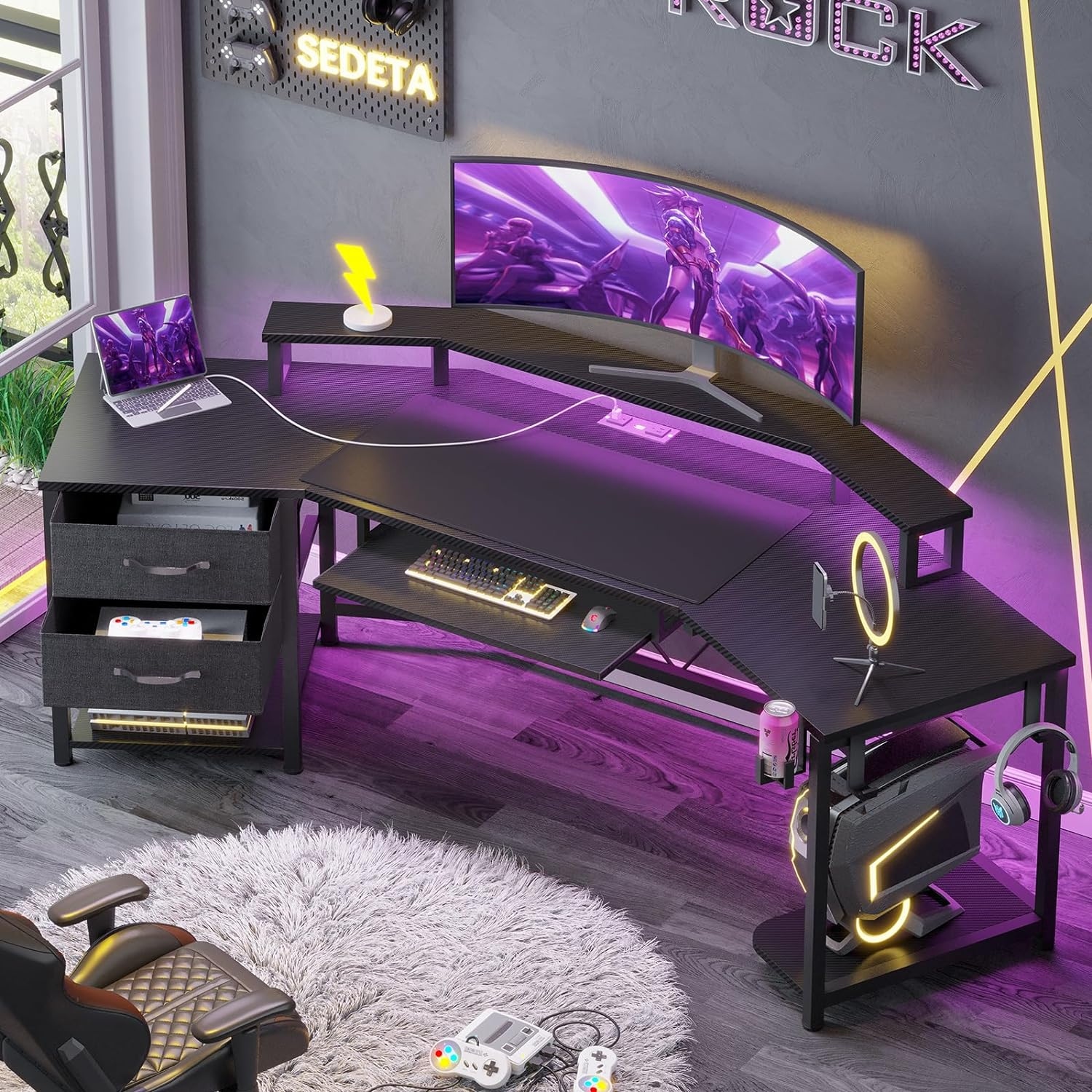 Gaming top desk drawers