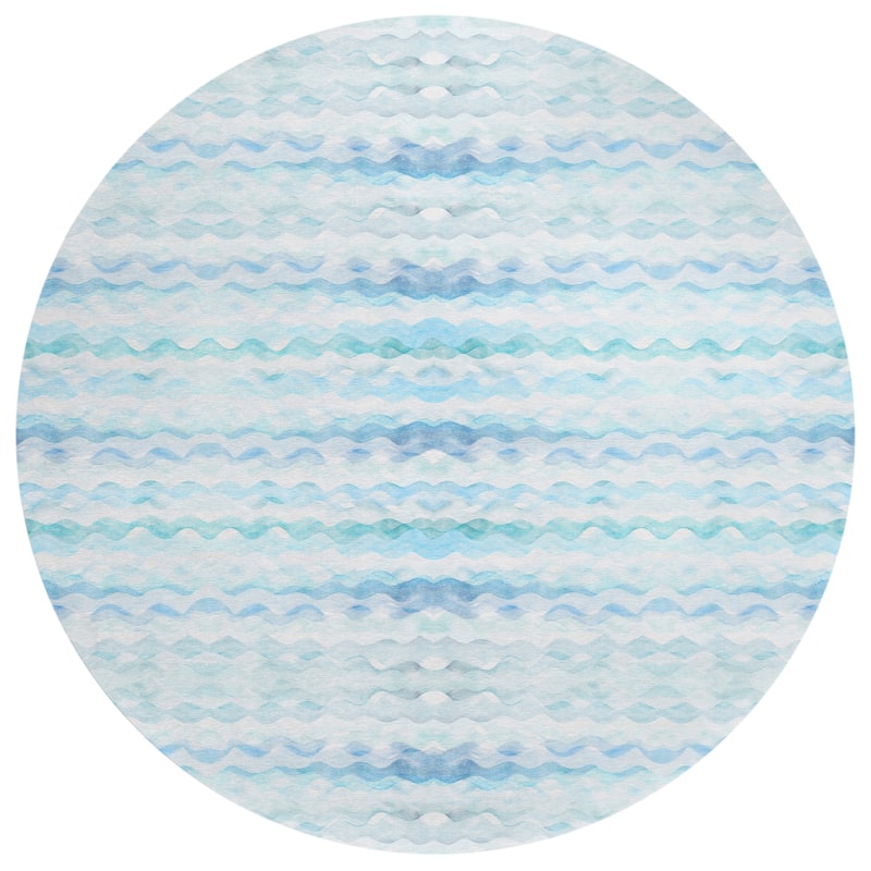 Indoor/ Outdoor Surfside Ombre Wave Washable Rug New - Blue - 8' x 8'