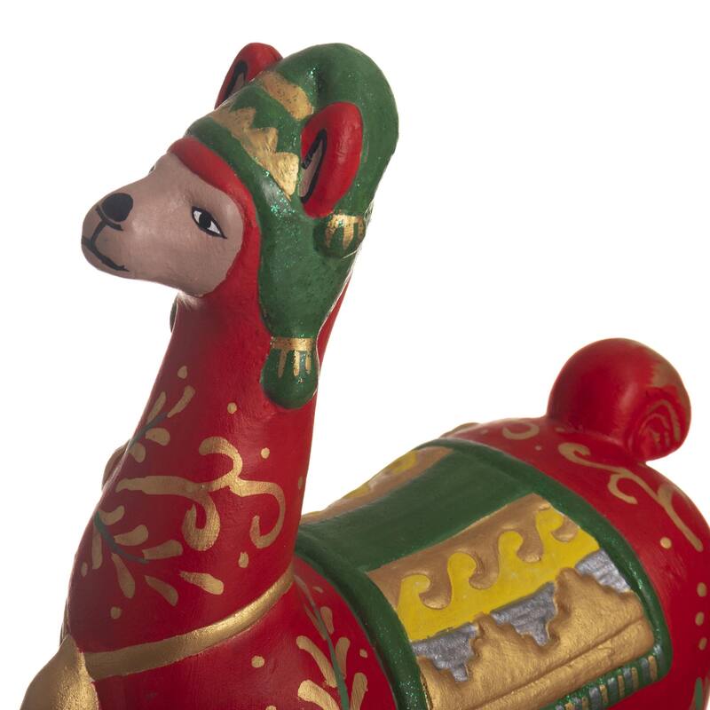 Novica Handmade Holiday Llama In Red Ceramic Statuette