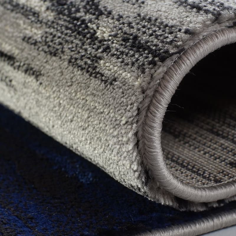 LaDole Rugs Copper Abstract European Area Rug in Black Grey Blue