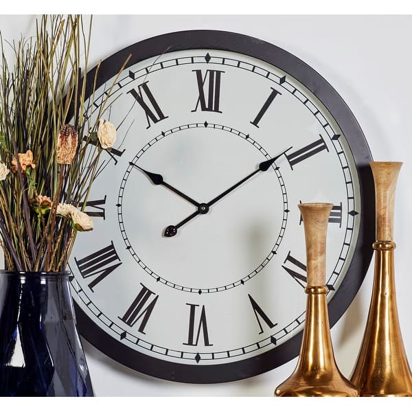 slide 2 of 15, Black Iron Traditional Wall Clock No Theme 30 x 30 x 3 - 30"D 30"D - Black